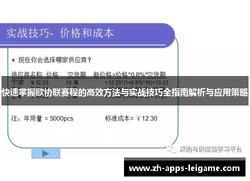 快速掌握欧协联赛程的高效方法与实战技巧全指南解析与应用策略