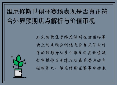 维尼修斯世俱杯赛场表现是否真正符合外界预期焦点解析与价值审视